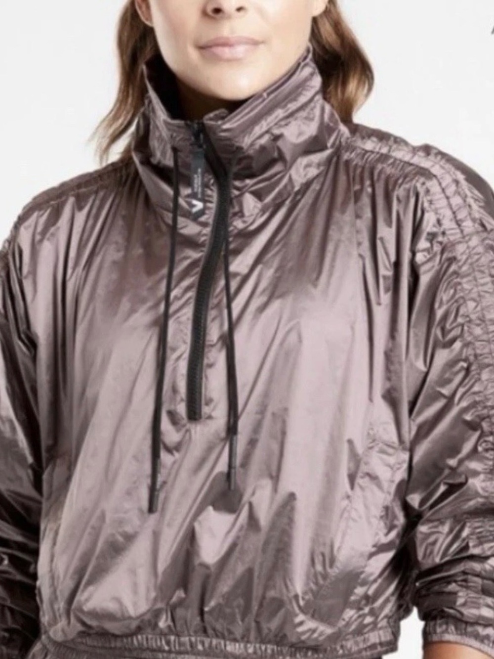 Allyson Felix Athleta Legend Luxe Crop Metallic Mauve Pullover 1/2 Zip Jacket XS